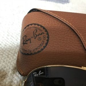 Brown and Gold Ray-Ban Sunglasses with Case